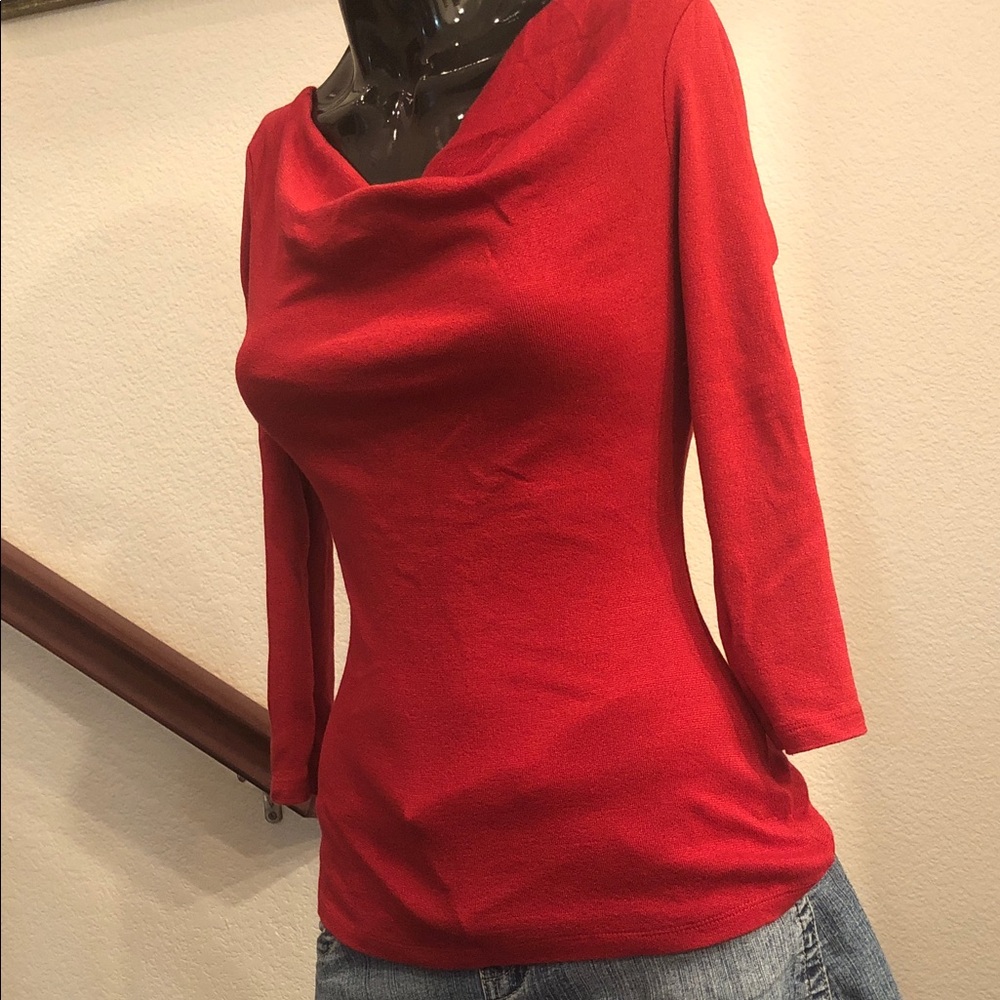 INC International Concepts Red Cowl Neck Knit Top